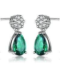 Sterling Silver Green Cubic Zirconia Pear Teardrop Earrings