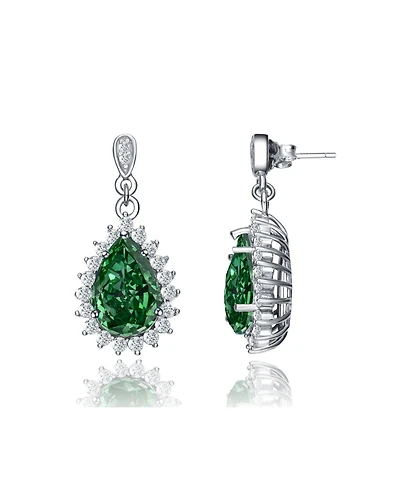 Sterling Silver White Gold Plated Cubic Zirconia Oval Solitaire with Halo Burst Earrings