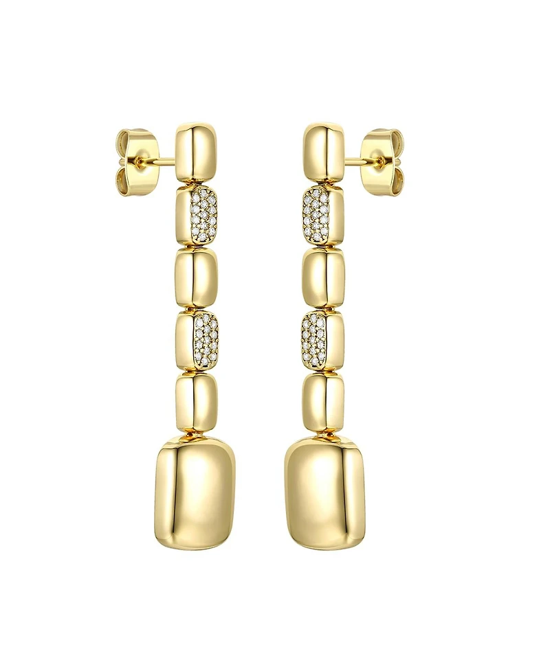 14k Yellow Gold Plated Sterling Silver with Cubic Zirconia Rectangle Link Linear Dangle Earrings