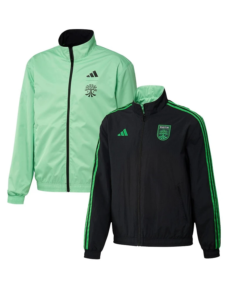 Men's adidas Black and Green Austin Fc 2023 On-Field Anthem Full-Zip Reversible Team Jacket