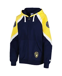 Women's Starter Navy, Gold Milwaukee Brewers Hail Mary Full-Zip Hoodie