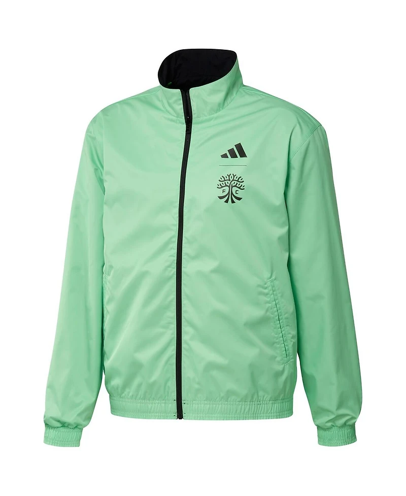 Men's adidas Black and Green Austin Fc 2023 On-Field Anthem Full-Zip Reversible Team Jacket