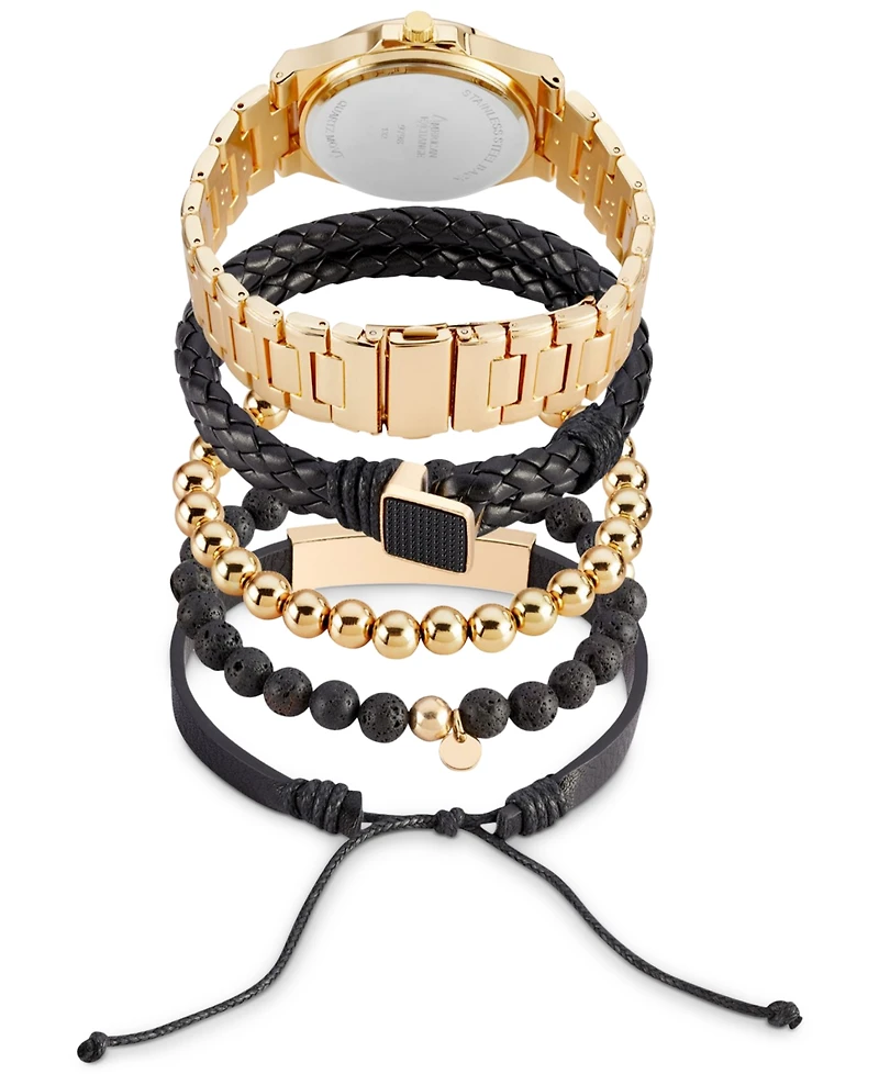 American Exchange Men's Gold-Tone Metal Alloy Bracelet Watch 52mm Gift Set