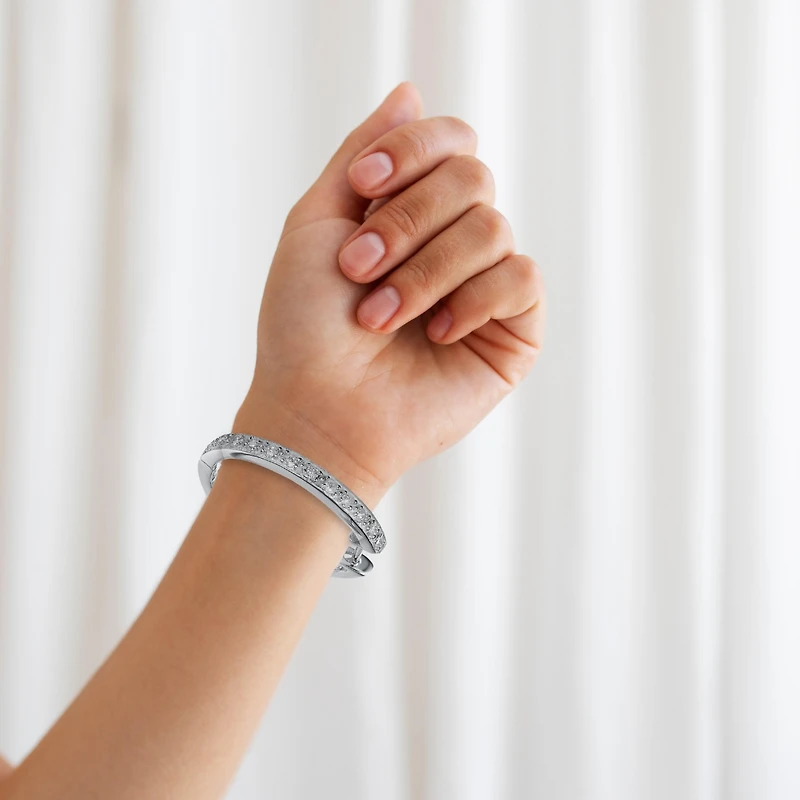 Sterling Silver Cubic Zirconia Round Huggie Shape Hoop Earring