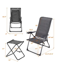4PCS Patio Folding Dining Chair Ottoman Set Adjustable Back Camp