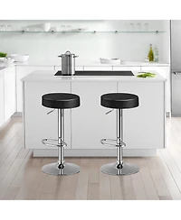 1 Pc Round Bar Stool Adjustable Swivel Pub Chair U Leather