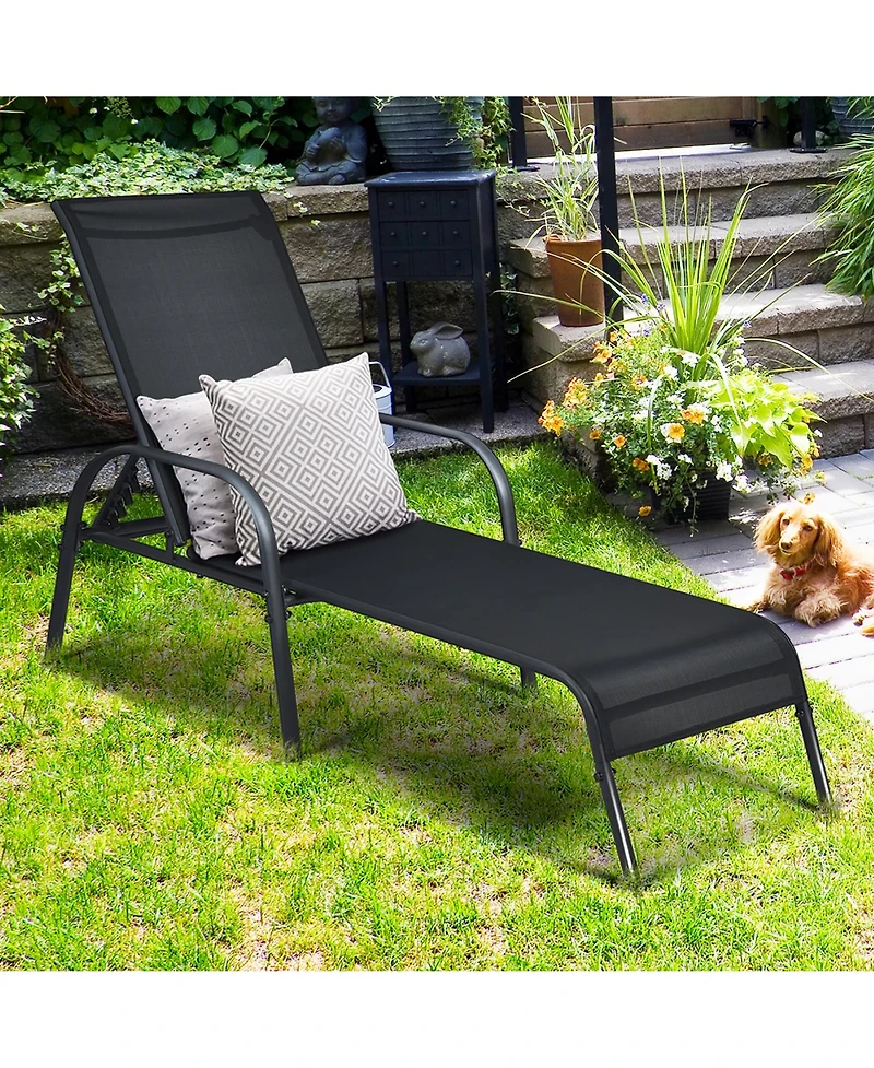 Set of 2 Patio Lounge Chairs Sling Chaise Lounge Recliner Adjustable