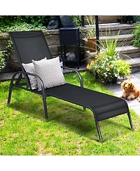 Set of 2 Patio Lounge Chairs Sling Chaise Lounge Recliner Adjustable
