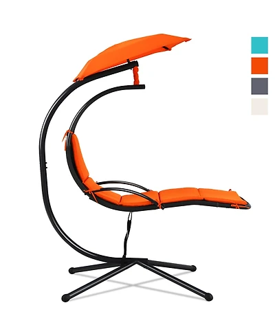 Costway Patio Hanging Hammock Chaise Lounge Chair with Canopy Cushion