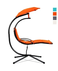 Costway Patio Hanging Hammock Chaise Lounge Chair with Canopy Cushion
