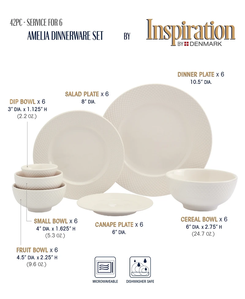 Inspiration by Denmark Amelia 42 Pc. Dinnerware Set, Service for 6, Exclusively at Macy's
