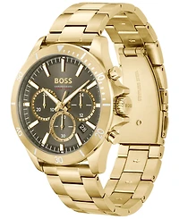 Hugo Boss Men's Troper Quartz Fashion Chronograph Ionic Plated Gold-Tone Steel Watch 45mm