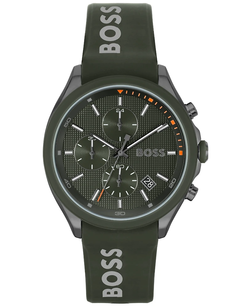 Hugo Boss Men's Velocity Quartz Fashion Chronograph Green Silicone Strap Watch 44mm