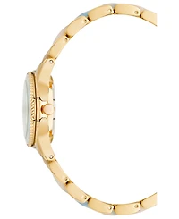 Anne Klein Women's Three Hand Quartz Gold-tone Alloy and Light Blue Marbled Acrylic Link Bracelet Watch, 30mm