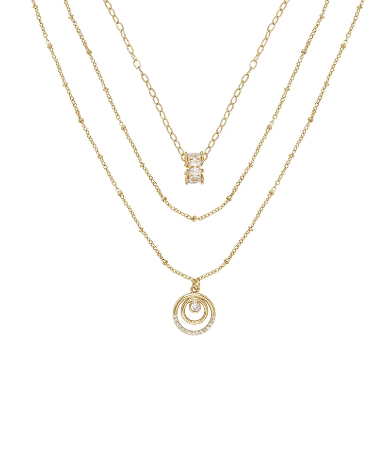 Ettika Circles of Cubic Zirconia Dainty Layered 18K Gold Plated Necklace Set