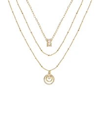 Ettika Circles of Cubic Zirconia Dainty Layered 18K Gold Plated Necklace Set