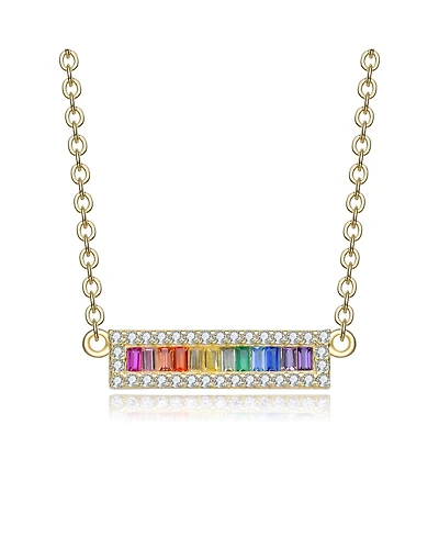 Sterling Silver Rainbow Cubic Zirconia Short Bar Pendant Necklace