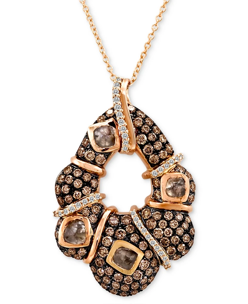 Le Vian Chocolatier Chocolate Diamond & Vanilla Diamond Abstract Curvy 18" Pendant Necklace (2-7/8 ct. t.w.) in 14k Rose Gold