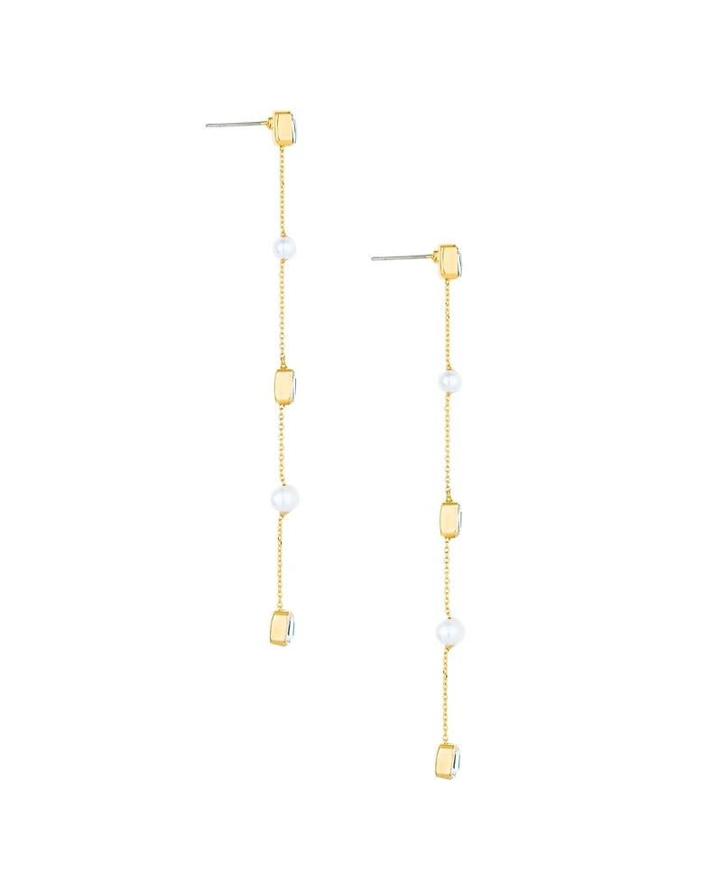 Ettika Freshwater Pearl and Glass Linear Drop Earrings