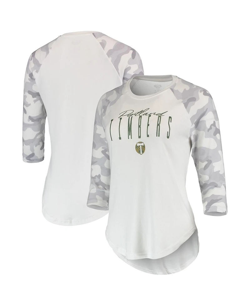 Women's Concepts Sport White, Gray Portland Timbers Composite 3/4-Sleeve Raglan Top