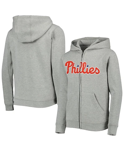 Big Boys Heather Gray Philadelphia Phillies Wordmark Full-Zip Fleece Hoodie