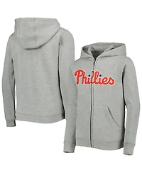 Big Boys Heather Gray Philadelphia Phillies Wordmark Full-Zip Fleece Hoodie