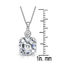 Cubic Zirconia Sterling Silver White Gold Plating Fine Square Pendant