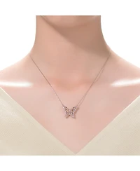 Genevive Long Lasting Sterling Silver 18K Rose Plated Multi Color Cubic Zirconia Butterfly Necklace