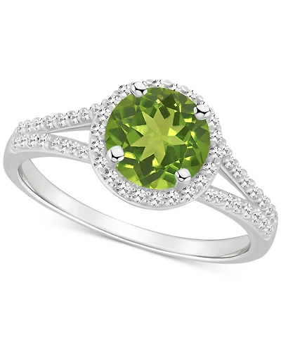 Amethyst (1-1/4 ct. t.w.) & Diamond (1/4 Halo Split Shank Ring Sterling Silver (Also Citrine, Garnet, Peridot, Blue Topaz)