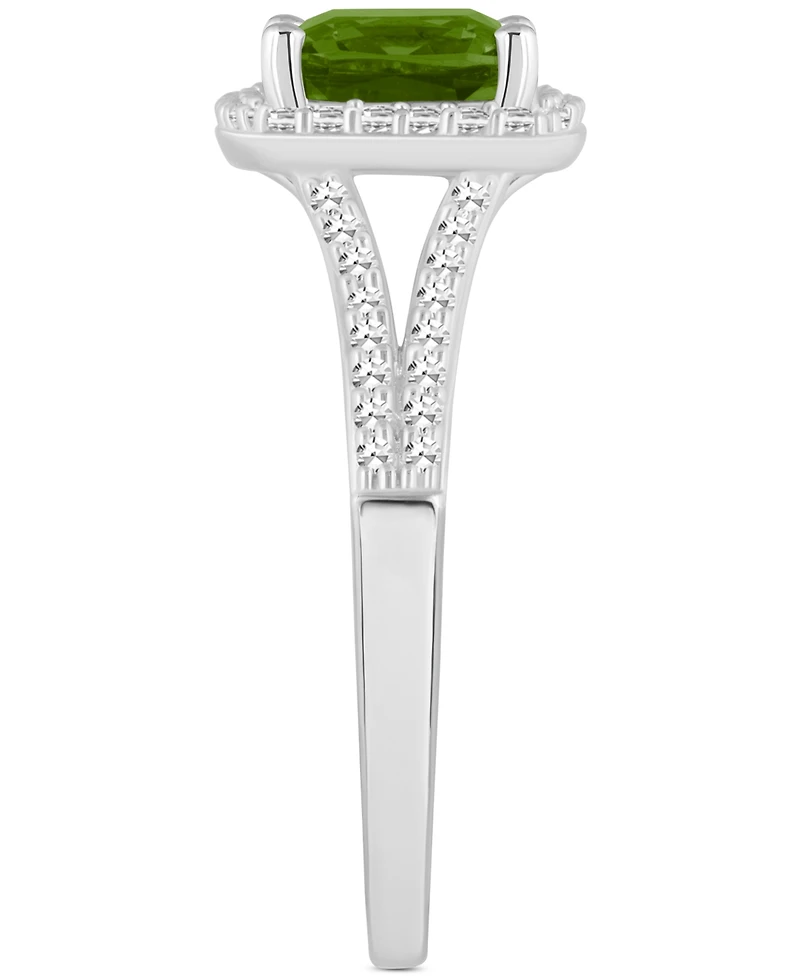 Amethyst (1-1/2 ct. t.w.) & Diamond (1/4 Cushion Halo Split Shank Ring Sterling Silver (Also Citrine, Garnet, Peridot, Blue Topaz)