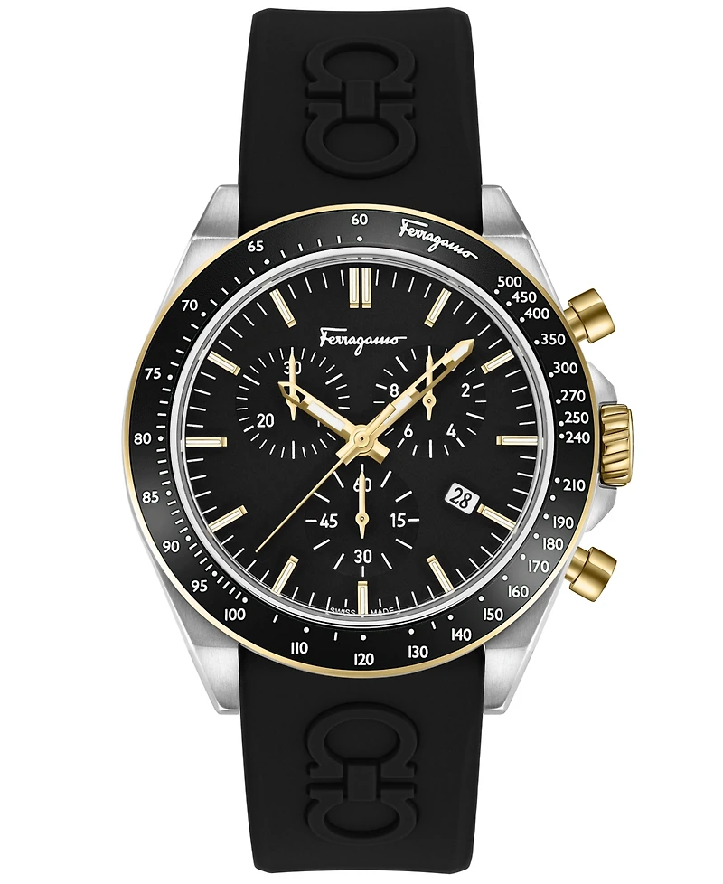 Salvatore Ferragamo Men's Swiss Chronograph Urban Black Silicone Strap Watch 43mm