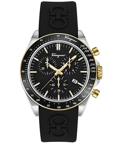 Salvatore Ferragamo Men's Swiss Chronograph Urban Black Silicone Strap Watch 43mm