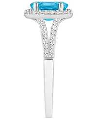 Amethyst (1-1/5 ct. t.w.) & Diamond (1/4 Oval Halo Split Shank Ring Sterling Silver (Also Citrine, Garnet, Peridot, Blue Topaz)