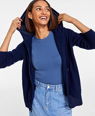 Charter Club Petite 100% Cashmere Zip Hoodie, Created for Macy's