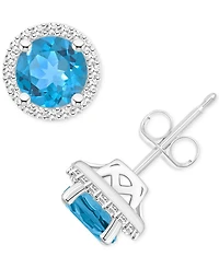 Amethyst (1-1/2 ct. t.w.) & Diamond (1/5 Halo Stud Earrings Sterling Silver (Also Citrine, Garnet, Peridot, Blue Topaz)