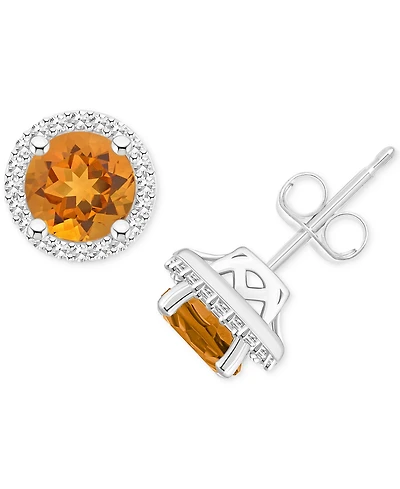 Amethyst (1-1/2 ct. t.w.) & Diamond (1/5 Halo Stud Earrings Sterling Silver (Also Citrine, Garnet, Peridot, Blue Topaz)