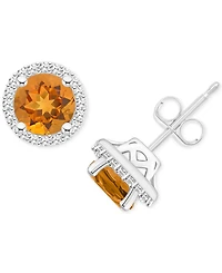 Amethyst (1-1/2 ct. t.w.) & Diamond (1/5 Halo Stud Earrings Sterling Silver (Also Citrine, Garnet, Peridot, Blue Topaz)