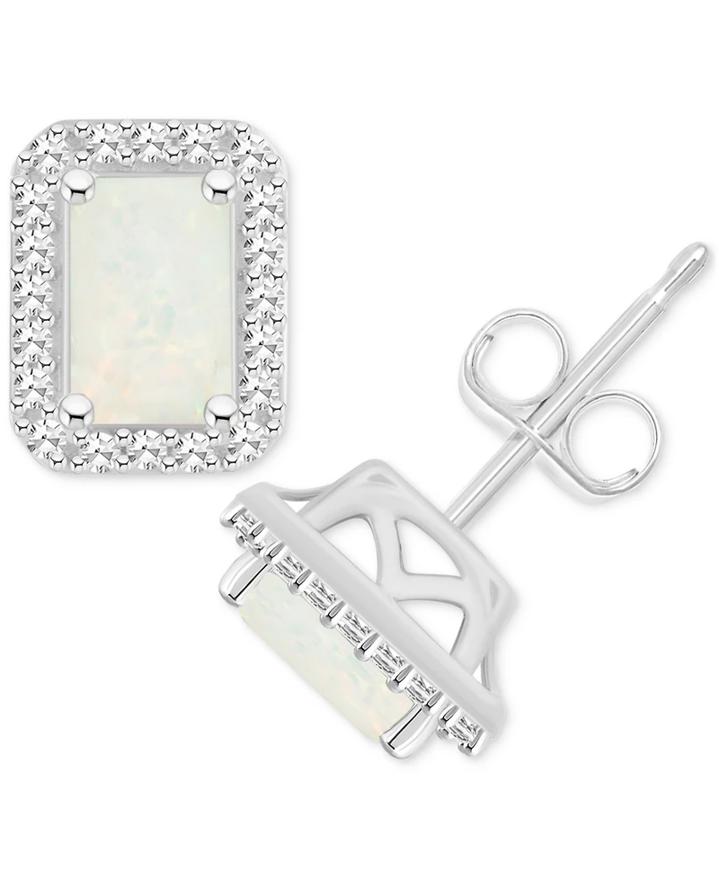 Aquamarine (1 ct. t.w.) & Diamond (1/5 ct. t.w.) Stud Earrings in Sterling Silver (Also in Opal)