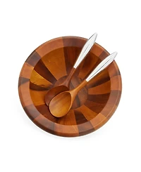 Nambe Yaro 3 Piece Wood Salad Bowl with Servers
