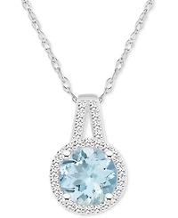 Aquamarine (1-1/4 ct. t.w.) & Diamond (1/6 ct. t.w.) Halo 18" Pendant Necklace in Sterling Silver