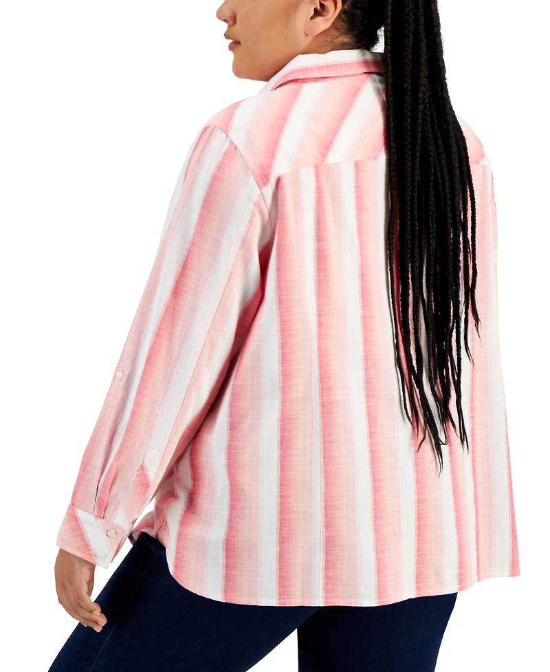 Tommy Hilfiger Plus Cotton Button-Front Roll-Tab Shirt
