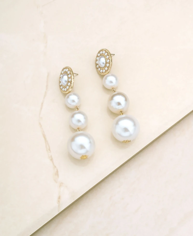 Ettika Graduating Imitation Pearl Earrings in 18K Gold Plating