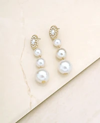 Ettika Graduating Imitation Pearl Earrings in 18K Gold Plating