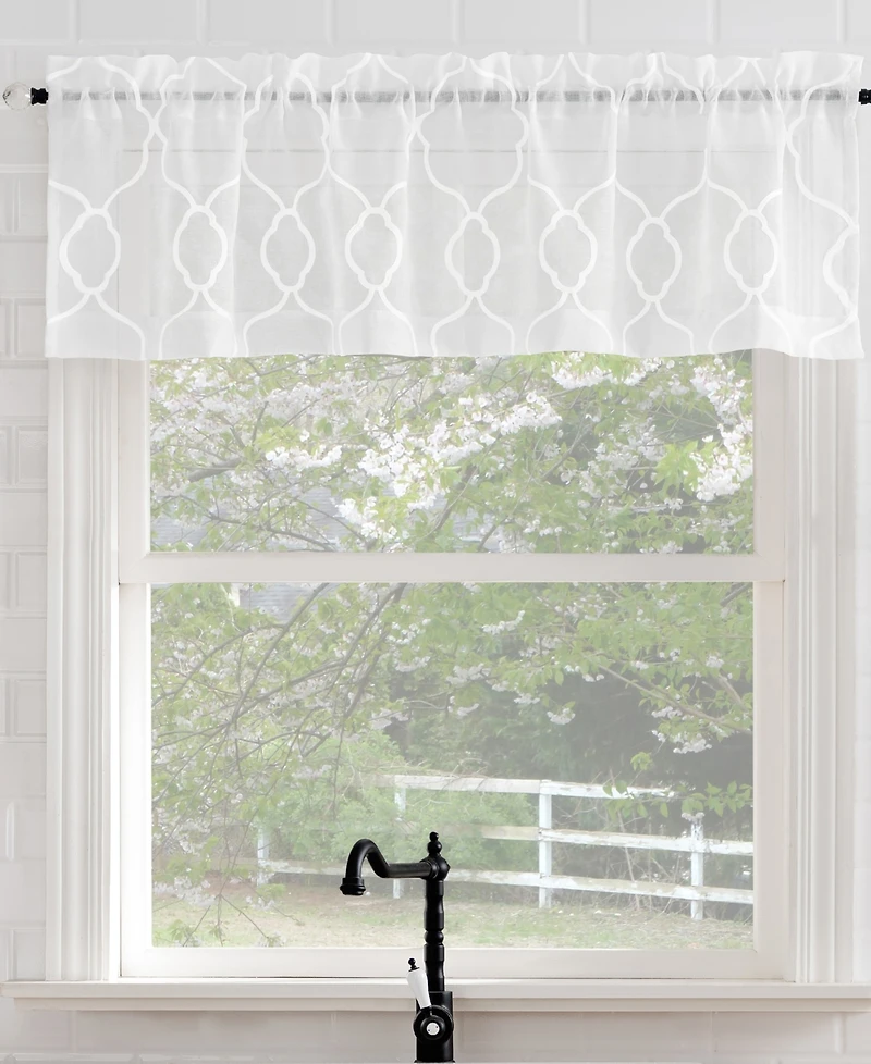Allerton Embroidered Trellis Semi-Sheer Rod Pocket Kitchen Curtain Valance
