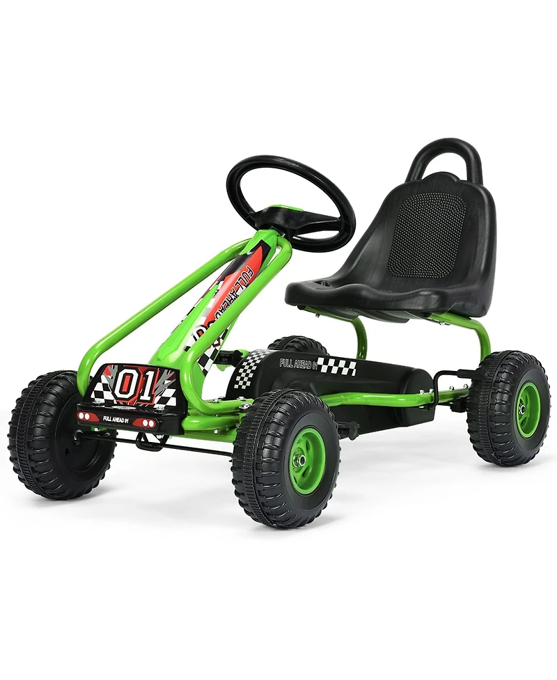 Kids Pedal Go Kart 4 Wheel Ride On Toys w/ Adjustable Seat & Handbrake