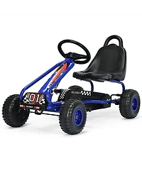 Kids Pedal Go Kart 4 Wheel Ride On Toys w/ Adjustable Seat & Handbrake