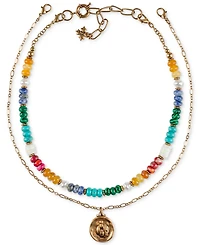 Patricia Nash Gold-Tone Bee Multicolor Beaded Convertible Layered Pendant Necklace, 17" + 3" extender