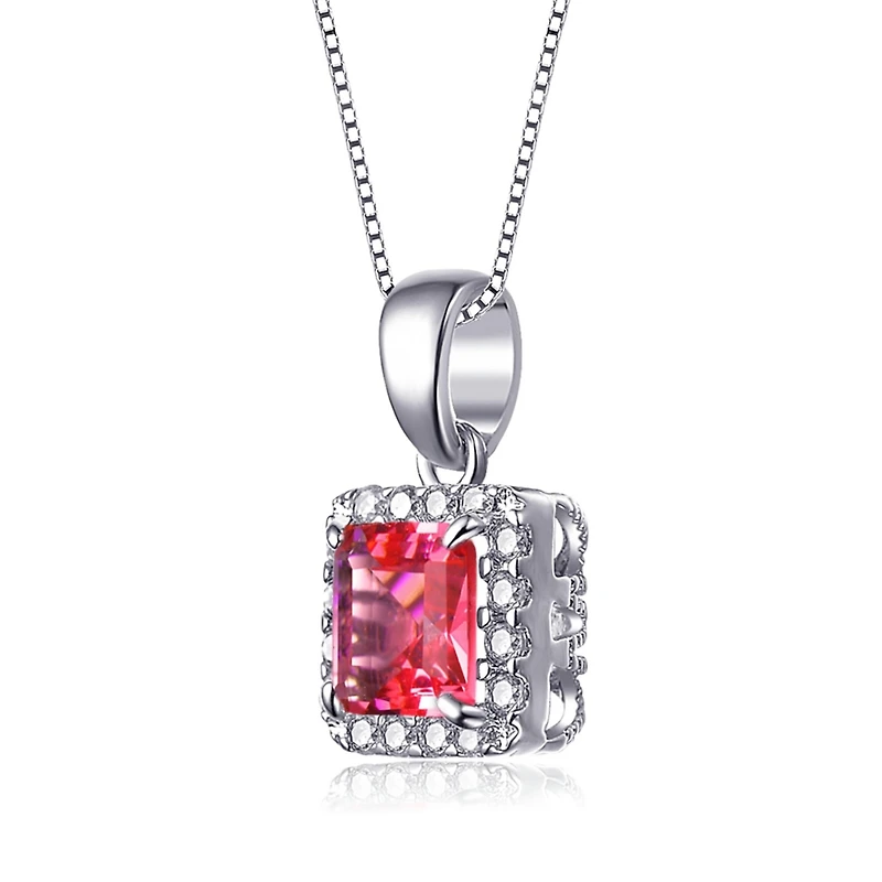 Sterling Silver White Gold Plating Cubic Zirconia Asscher Cut Drop Pendant