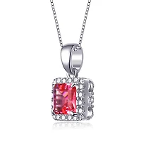 Sterling Silver White Gold Plating Cubic Zirconia Asscher Cut Drop Pendant