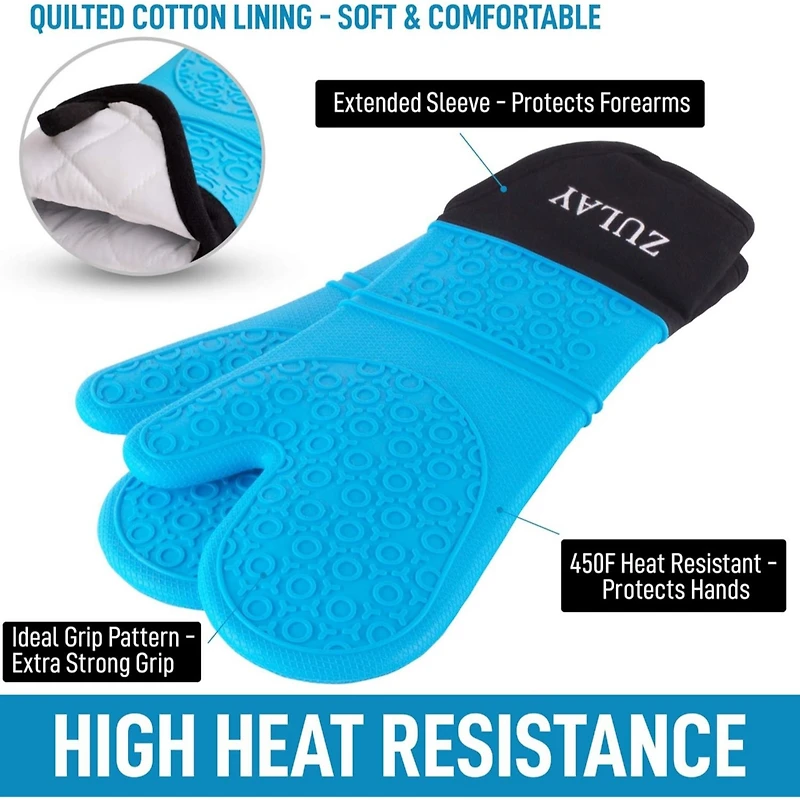 Zulay Kitchen Non Slip Grip Oven Mitts Heat Resistant - Long Protective Gloves